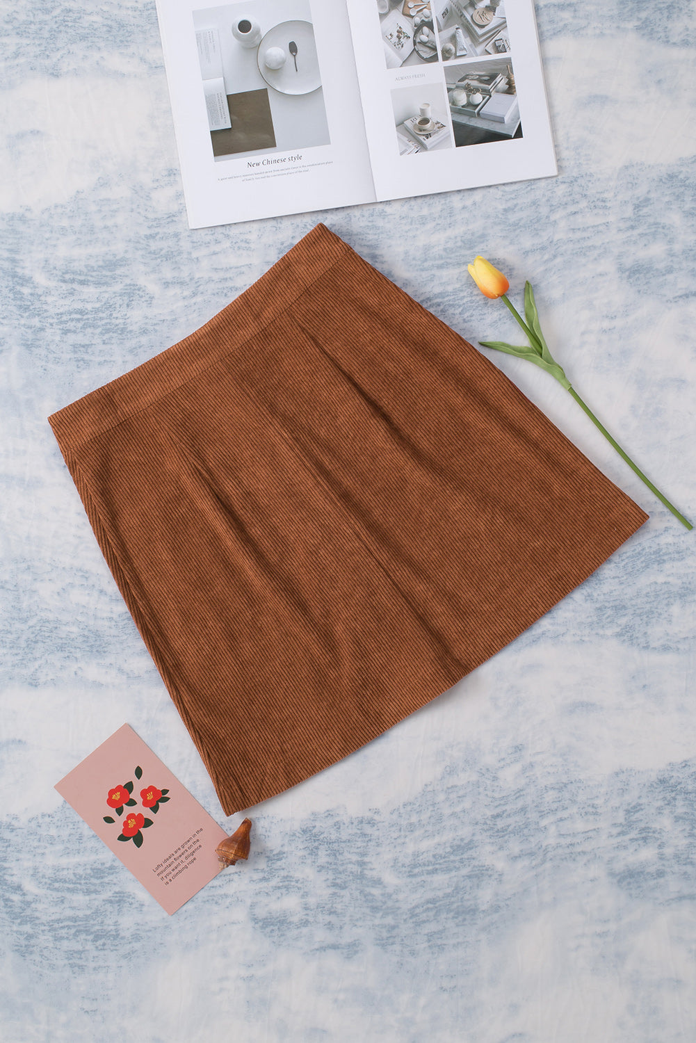 Buttoned Corduroy Mini Skirt