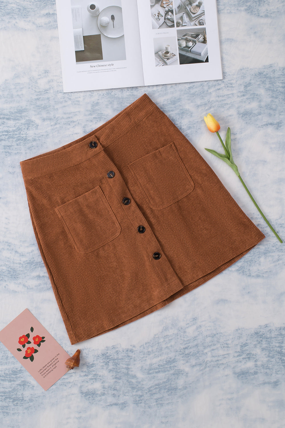 Buttoned Corduroy Mini Skirt