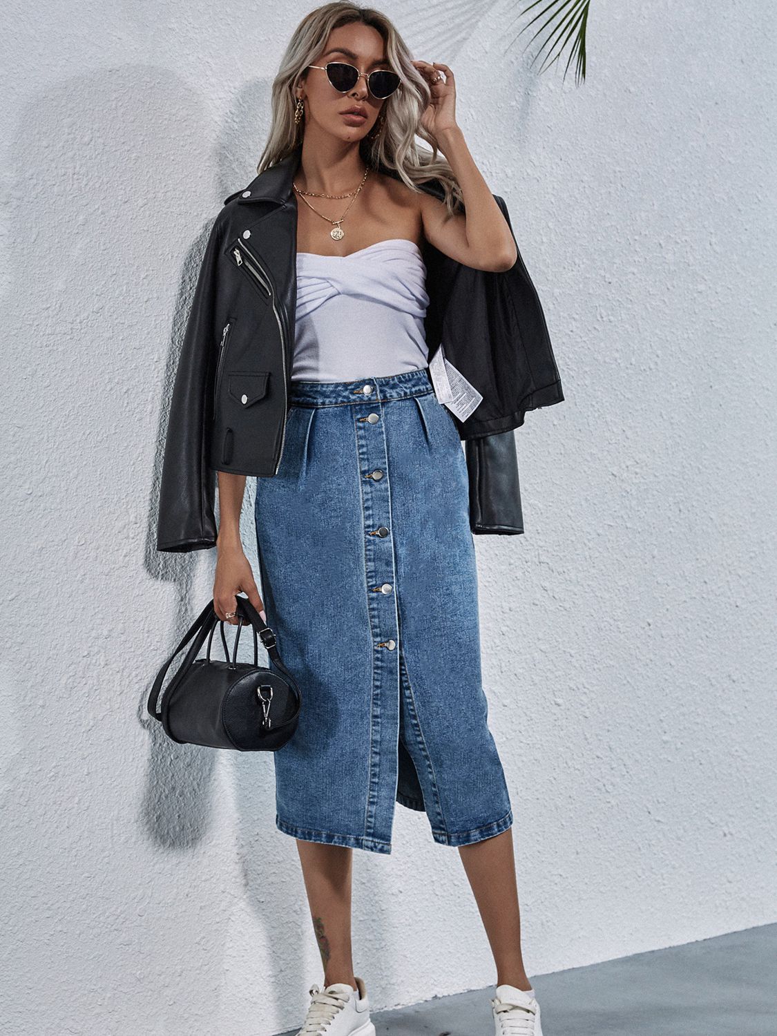 Button Down Denim Skirt