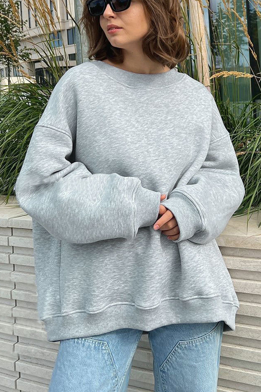 Round Neck Dropped Shoulder Sweatshirt