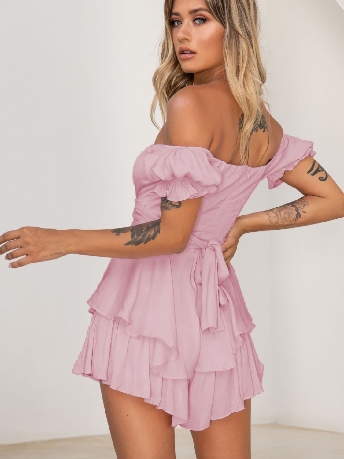 Off Shoulder Flounce Sleeve Romper