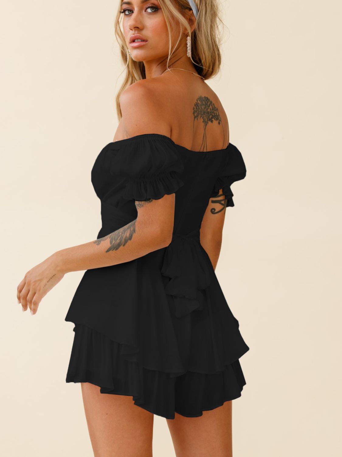 Off Shoulder Flounce Sleeve Romper