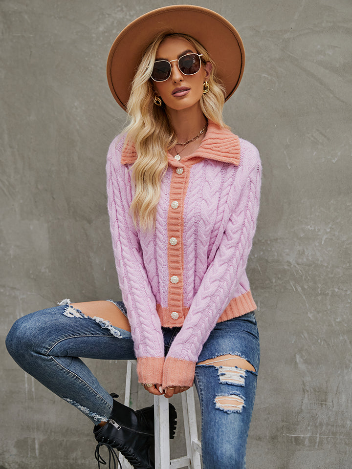 Collared Neck Long Sleeve Cardigan