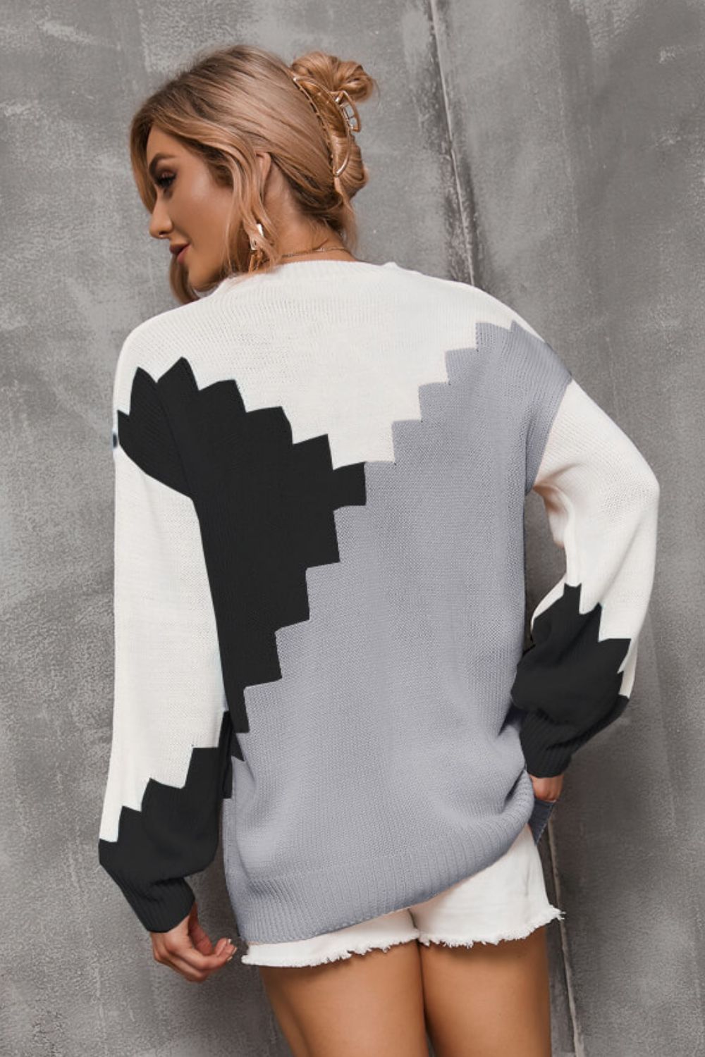 Color Block Dropped Shoulder Knit Pullover