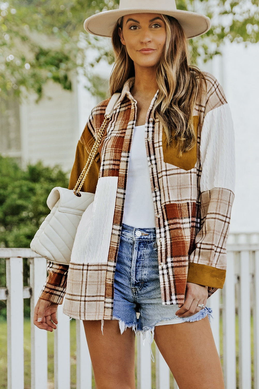 Plaid Color Block Dropped Shoulder Shacket