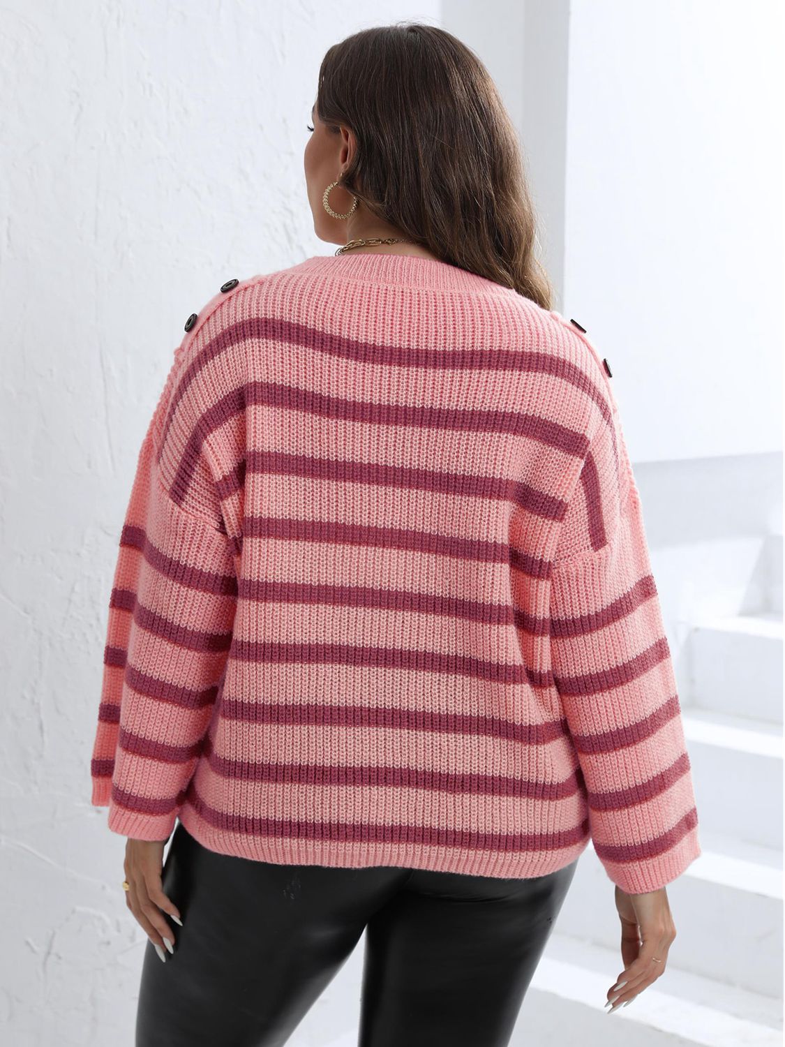 Plus Size Striped Dropped Shoulder Sweater