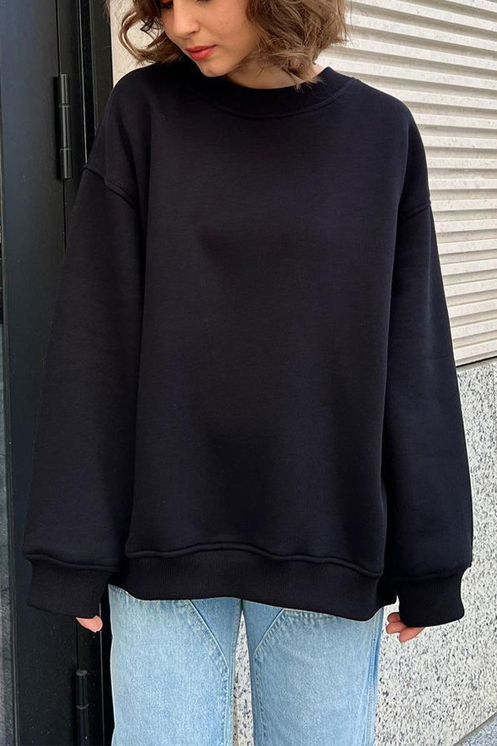 Round Neck Dropped Shoulder Sweatshirt