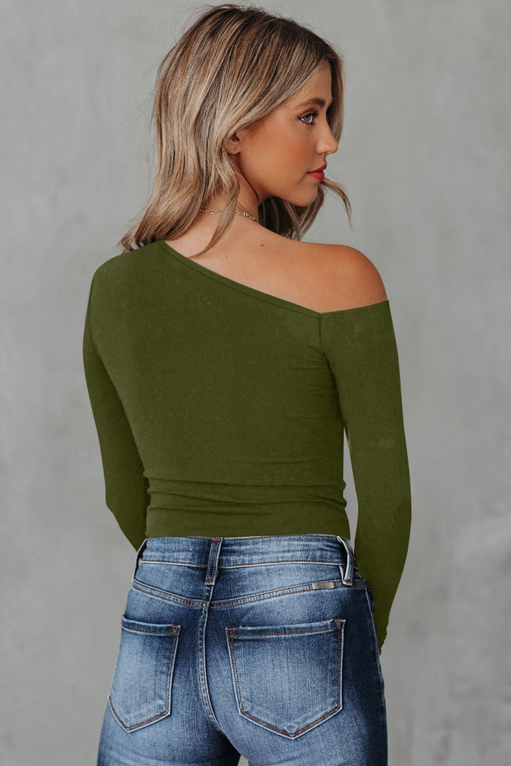 Asymmetrical Neck Long Sleeve Top