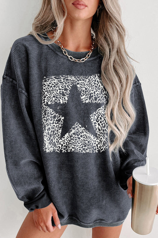 Round Neck Dropped Shoulder Star Graphic Sweatshirt