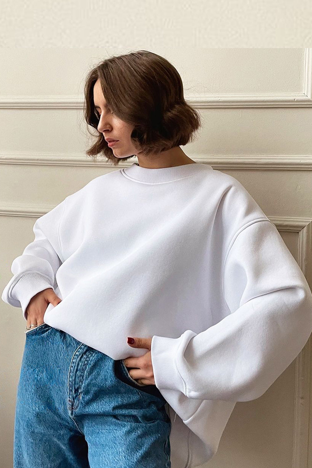 Round Neck Dropped Shoulder Sweatshirt